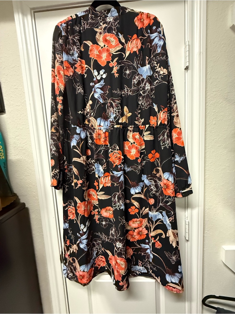 Who What Wear Floral Midi Dress XXL Black Long Sleeve Boho Flowy - Picture 8 of 8